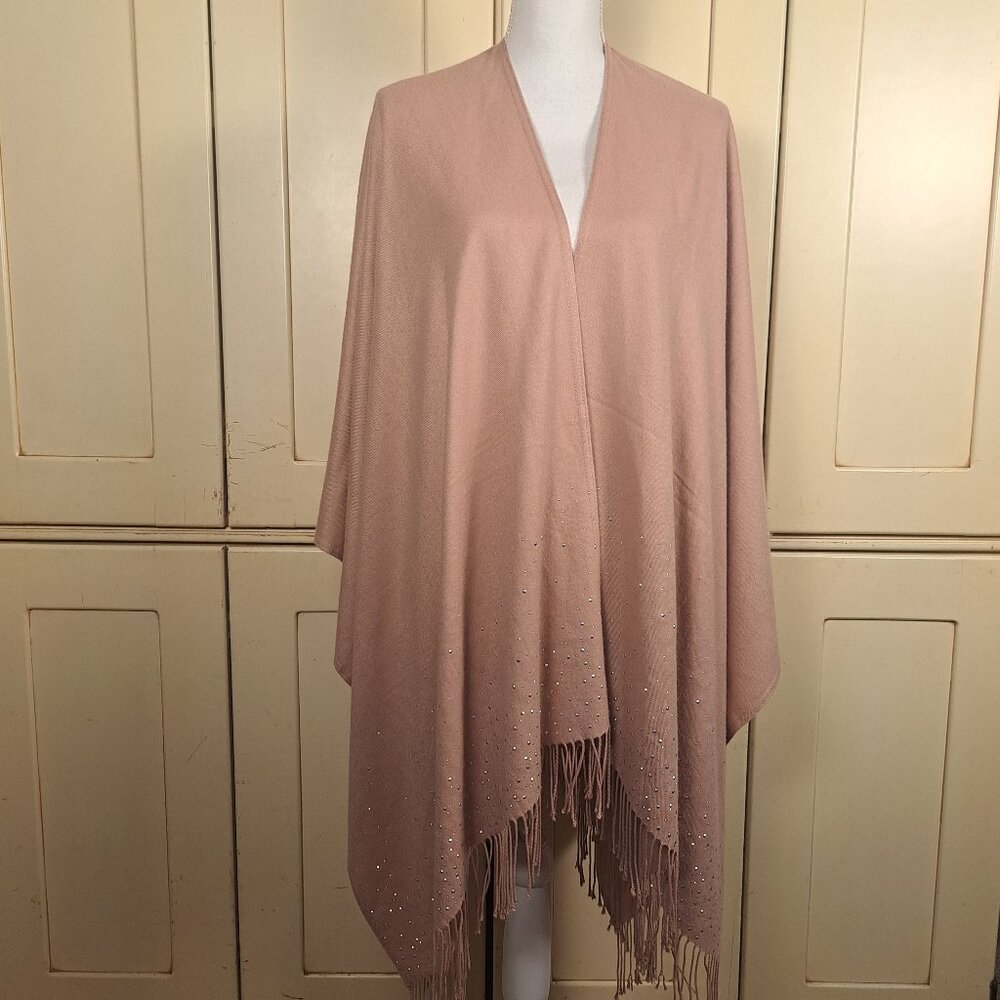 ADRIENNE VITTADINI Studio Wrap/Shawl Sparkle Fringe Detail Blush Pink One Sz